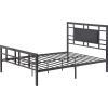 Twin Metal Platform Bed Frame with Black Upholstered Center Panel Headboard