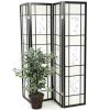 Black 4-Panel Room Divider Shoji Screen with Asian Floral Print