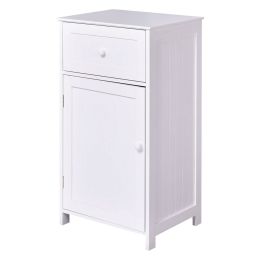 White Wood Bathroom Storage Floor Cabinet with Water Resistant Finish